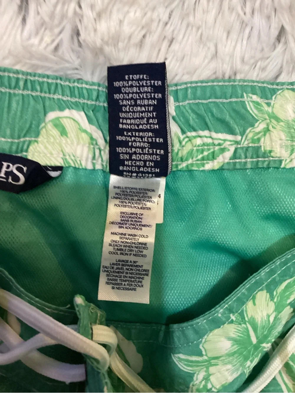 Chaps Men’s XL Green & White Hibiscus Floral Swim Trunks Board Shorts